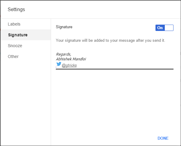 Inbox by Google rich text signature 