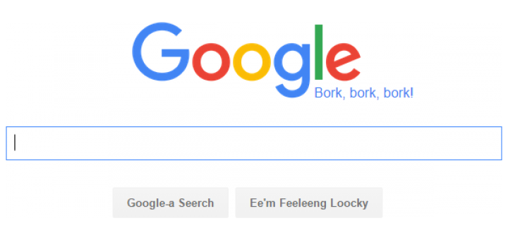 Google homepage in Bork langauge