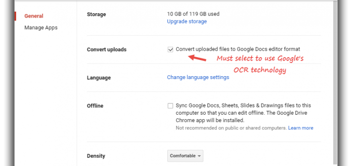 Settings in Google Drive