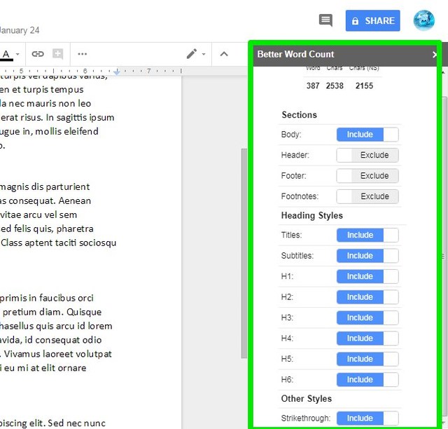 word count on google docs mac