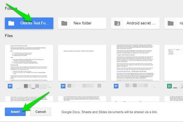 google drive select a folder