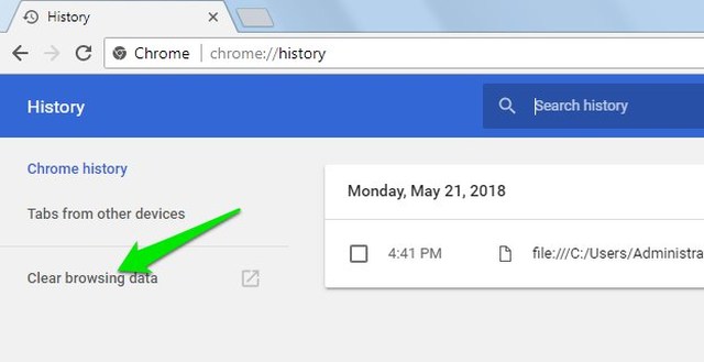 Clear browsing data in chrome