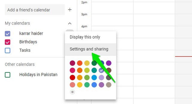 Google Calendar sharing settings