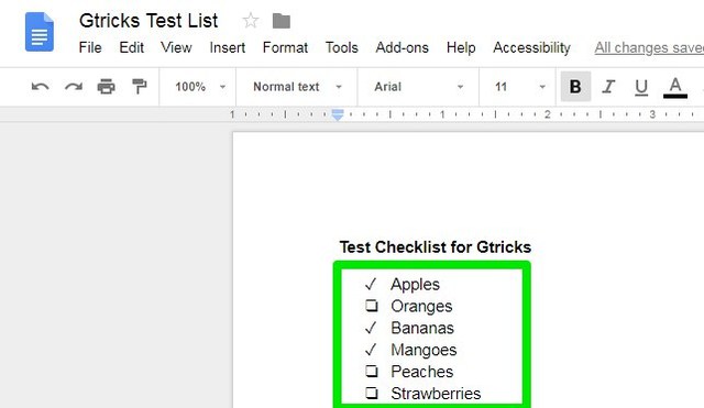google docs insert check box as text