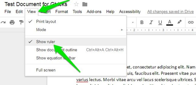 enable ruler on Google Docs