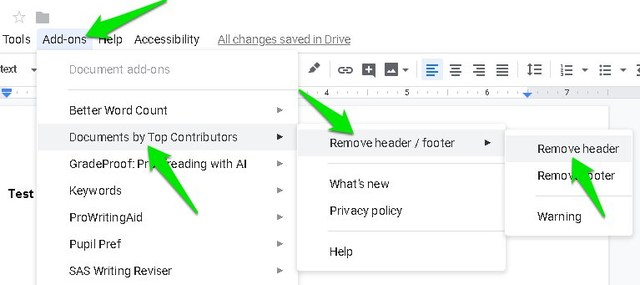 how to delete a header in google docs on second page