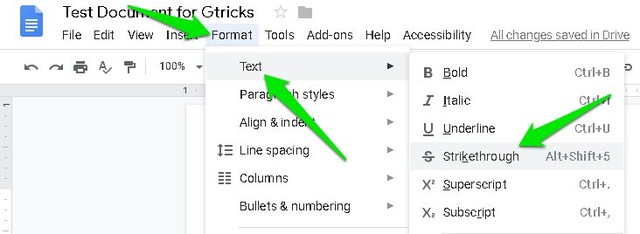 strike through for google docs mac