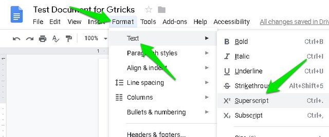 subscript letters on google docs for mac