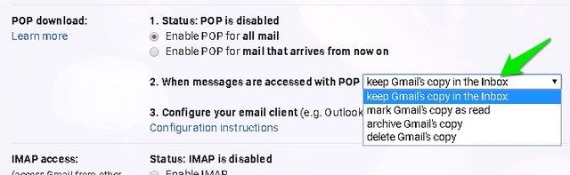 Gmail POP options