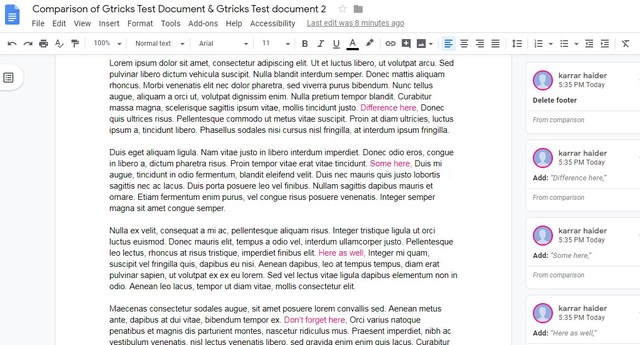 Compare documents in Google Docs