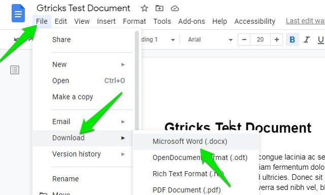 Convert Google doc to Microsoft Word