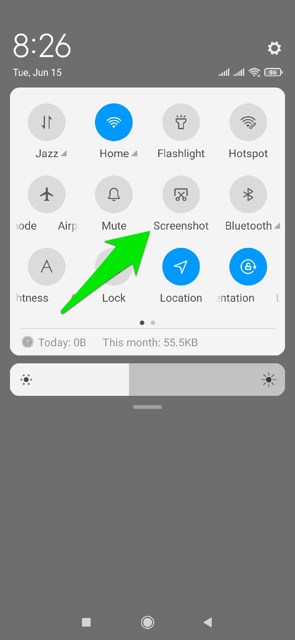 notification bar screenshot shortcut