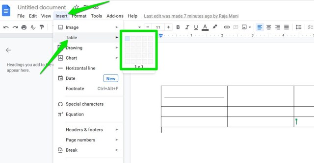 How To Insert A Table In Docs