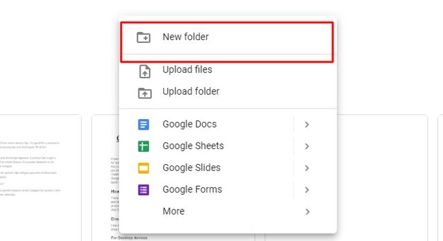 Select new folder option