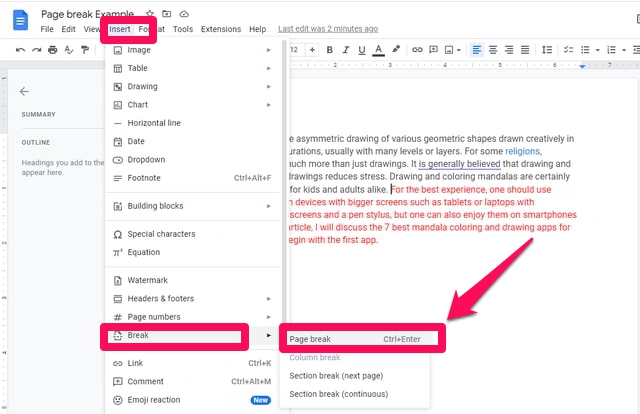 How To Page Break In Google Docs Ipad