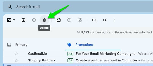 Bulk delete Promotions emails