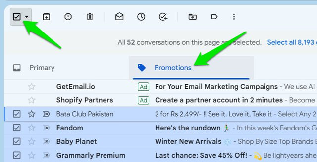 Select Promotions emails