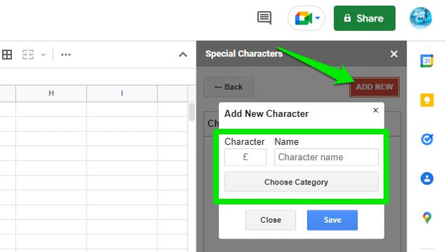 Add custom special character