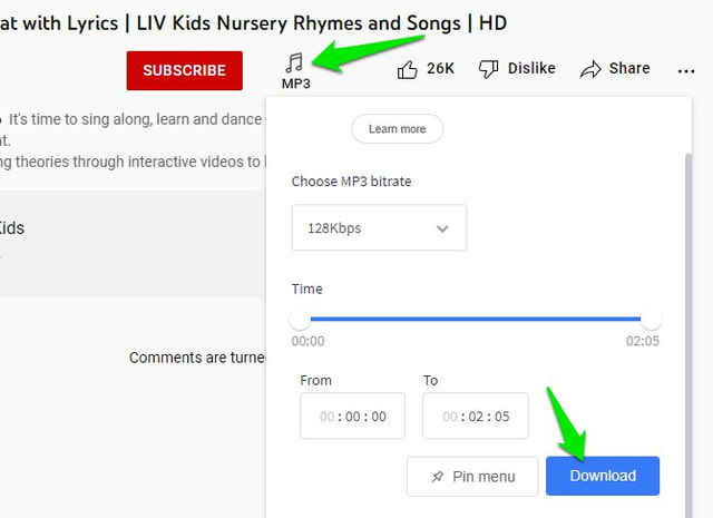 Extension to convert YouTube videos to MP3